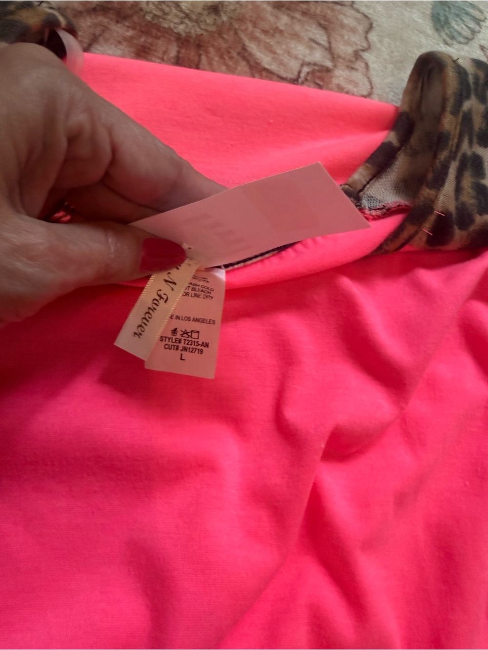 Hot Pink Tee with Leopard Raglan Sleeves - Picture 3 of 6